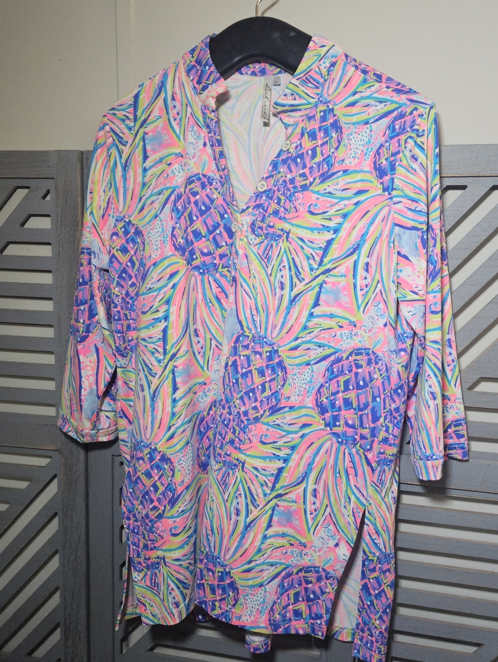 Lulu-B Tropical Pineapple Print Tunic in Pink, Blue, Yellow